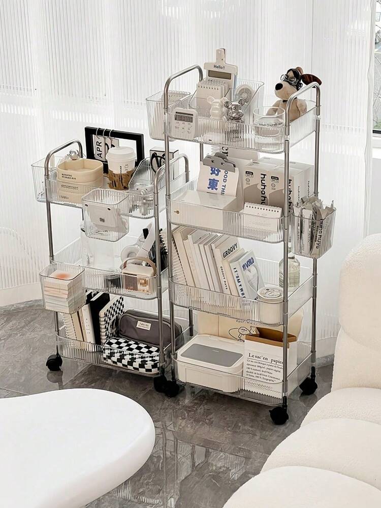 1pc Multi-Layer (2/3/4 Layers) Transparent Multi-Function Trolley, Storage Rack, Strong Load-Bearing, With Universal Wheels, Lockable, Convenient And Flexible, Acrylic Material, Floor-Standing Mobile Snack Storage Cart, Suitable For Kitchen - Multicolor - View 3