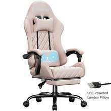 HLDIRECT Gaming Chair With Massage Lumbar Pillow, Breathable Felt Fabric, 90-135° Reclining, Linkage Armrests, Footrest, Ergonomic Office Chair For Adults - 淺粉色 - 查看 10