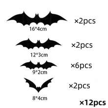 12-Pack Halloween 3D Bats, Black 3D Bat Stickers For Halloween, Halloween Wall Stickers With 3D Spiders - Multicolor - View 6