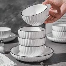 4pcs Handmade Ceramic Rice/Soup Bowls, Glazed Underglaze, Japanese Style Dishware, 4.5-Inch Porcelain Rice/Dessert Bowl, Microwave & Dishwasher Friendly, Suitable For Home Kitchen, Dining Room, Kitchen Supplies, Tableware Accessories,School Supplies - White - View 11