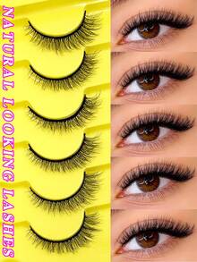 ENCHUW 6 Pairs Full Strip False Eyelashes, Fluffy Natural Lightweight Soft Daily Wear Strip Lashes - Black - View 1