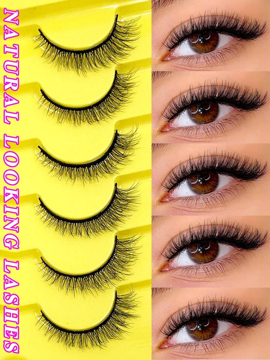 ENCHUW 6 Pairs Full Strip False Eyelashes, Fluffy Natural Lightweight Soft Daily Wear Strip Lashes - Black - View 1