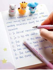 5/10pcs Animal Erasable Gel Pen Set, 0.7mm Blue Smooth Writing, Built-In Eraser, Suitable For Notes And Writing, Back To School, First Day Of School - Multicolor - View 7
