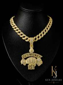 Iced Out GET MONEY 1ST Dollar Money Bag Pendant Cuban Chain Men Hip Hop Bling Rhinestone Rap Necklace Gold Silver Street Jewelry - pendant necklace - View 3