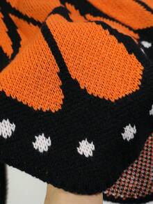 Butterfly Shawl Knit Cardigan, Colorblock Crochet Design, Loose Batwing Sleeves, Spring/Autumn Vibe Sweater Fall - Orange - View 4
