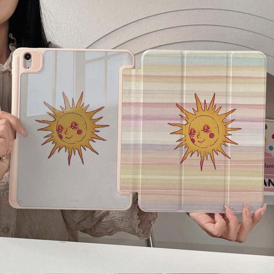 1pc Striped Sun Print Tablet Protective Case With Pen Slot, Multi-Angle Magnetic Stand, Auto Sleep/Wake Support, Compatible With IPad PRO/AIR, Pad 5/6/7, MatePad - Multicolor - View 1