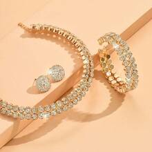 3pcs/Set Fashion Sexy Full Rhinestone Multi-Layer Multi-Row Choker Necklace, Earrings, Bracelet Bridal Necklace Short Necklace Christmas Gift - Multicolor - View 4