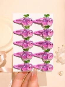 10 piezas de pinzas para el flequillo lateral de uva morada dulce y linda para niñas, adecuadas para uso diario - Multicolor - Ver 5