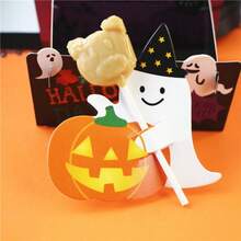 50 piezas Tarjetas de papel decorativas con patrón de fantasma y calabaza de Halloween para decoración de piruletas, tarjetas decorativas DIY, tarjetas insertables - Multicolor - Ver 4