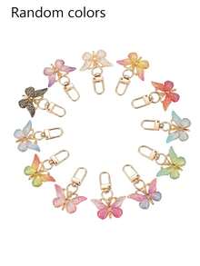 12 piezas Encanto de teléfono de mariposa acrílica de colores degradados, llavero personalizado creativo para parejas, accesorio para auriculares, regalo festivo, accesorio anti-pérdida para exteriores - Multicolor - Ver 2