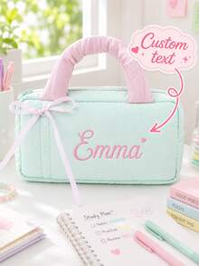 Personalized Name Pencil Case, Customized Pencil Pouch, Cute Stationery Storage Bag, Large Capacity Zipper Makeup Organizer, Portable Travel Storage Bag, School Supplies Organizer, Customized Text Gift, Back To School Stationery Gift - Multicolor - View 1