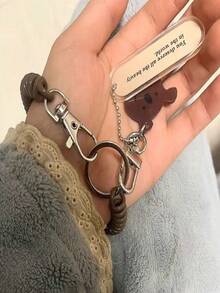 2pcs/Set Ins Bear Keychain Backpack Pendant, Cute Girl Style Earphone Protective Case, Anti-Lost Spring Chain Keychain - Multicolor - View 6