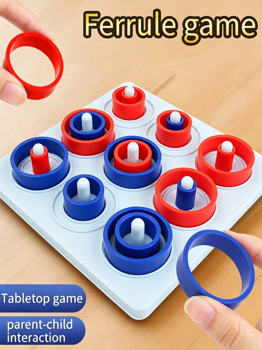 Children's Toy Ring-Toss Game - An Educational Toy For The Table - An Entertaining Tutoring Game. Enhances Logical Thinking Through Double-Person Tic-Tac-Toe. - Multicolor - View 1