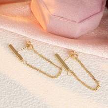 Gentle Atmosphere, Straight Link Earrings, Women's Date Style, Minimalist Luxury Accessory - Gold - View 5