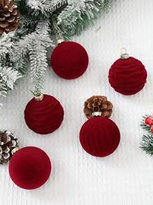 12pcs Burgundy Flocked Christmas Balls, Flocked Christmas Tree Decorations, Christmas Party Decor, Christmas Ball Ornaments, Home Christmas Decorations, Christmas Stocking Fillers, Christmas Hanging Ornaments, Christmas Round Balls, Party Decor Accessories, Indoor Decorative Items, Christmas Hanging Decor, Christmas Gifts, Party Favors, Christmas Eve Accessories, Stocking Fillers, 2026 New Year Decorations - A - View 4