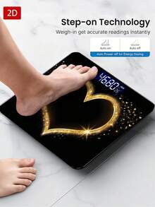 1 pezzo Bilancia elettronica con display LED, bilancia da bagno piatta 2D a forma di cuore dorato, piattaforma di pesatura decorativa - Adatta per uso a lungo termine, soddisfa le esigenze di pesatura domestica, regalo per Natale, Capodanno, San Valentino, utilizza batterie AAA (batterie non incluse) - A - Visualizzare 4