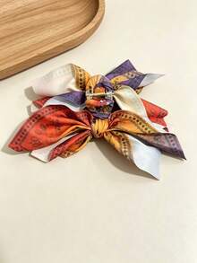 1pc Women's Silk Scarf Bow Paisley Pattern Claw Clip, American Vintage Printed Satin Bow Cashew Flower Hair Claw, Large Capacity Long Dress Matching Long Hair Half-Up Hair Clip, Multi-Layer Satin Bow Vacation Vibe Hair Accessory - Multicolor - View 5