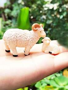 開齋節羊群苔蘚微景觀羊造型裝飾品，農場場景景觀裝飾配件，桌面迷你擺飾，汽車裝飾禮物，適用於戶外庭院、花園、室內房間及花盆裝飾 - 彩色 - 查看 4