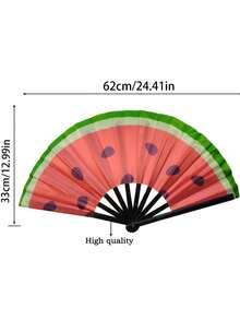1 Pc D EXCEED Large Folding Hand Rave Fan, Watermelon Print Design, Music Festival, Carnival, Rainbow Outfits, Disco, Neon, Glow Party Decorations - Multicolor - View 4