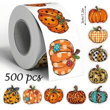 500pcs Cartoon Pumpkin Doodle Stickers, Large 3cm Asymmetrical Hand-Drawn Pumpkin Pattern, Holiday Party Gift DIY Decoration Labels, Suitable For Water Bottles, Cards, Envelopes, Gifts, Phone Cases, Luggage, Etc., PVC Self-Adhesive Stickers - Cartoon Hand-drawn Pumpkin - View 1