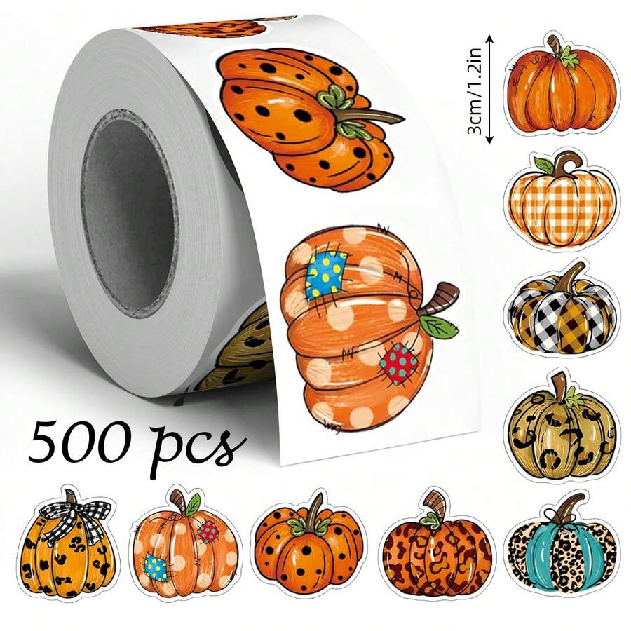 500pcs Cartoon Pumpkin Doodle Stickers, Large 3cm Asymmetrical Hand-Drawn Pumpkin Pattern, Holiday Party Gift DIY Decoration Labels, Suitable For Water Bottles, Cards, Envelopes, Gifts, Phone Cases, Luggage, Etc., PVC Self-Adhesive Stickers - Cartoon Hand-drawn Pumpkin - View 1