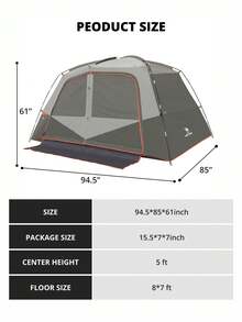CAMEL CROWN 6-Person Portable Folding Camping Tent, Windproof And Waterproof Outdoor Camping Gear - Carbon Ash - View 2
