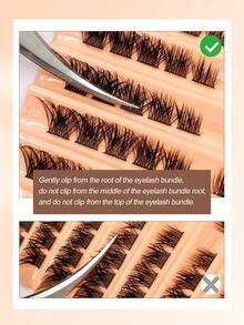 100pcs Fluffy Individual Lashes, Cat Eye Cluster Design, Segmented For DIY Makeup, Beginner-Friendly, Reusable,Lash Clusters,Tweezers. - D - View 6