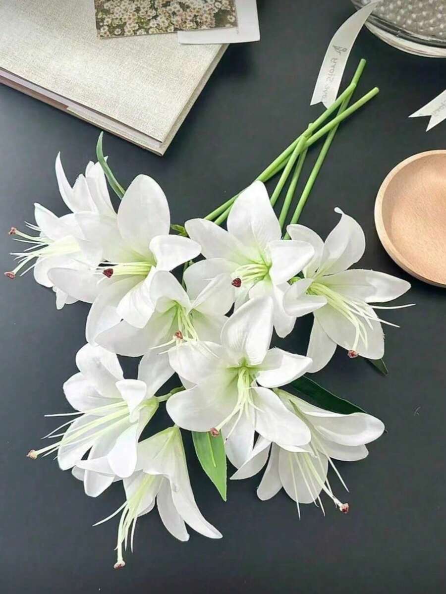 12英吋人造百合花附綠色花莖,逼真仿真百合花頭,假百合花藝裝飾,DIY婚禮新娘禮物,生日派對用品,手持花束,秋季感恩節豐收季,萬聖節家居裝飾,臥室配件,聖誕節 - 彩色 - 查看 1