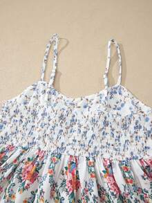 Acelitt Women's Colorful Ditsy Floral Print Camisole Top With Ruffle Umbrella Hem - Multicolor - View 6