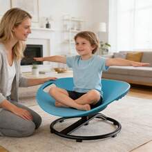 Sedia girevole per l'equilibrio per bambini, sedia girevole sensoriale con base metallica antiscivolo, sedia fitness ovale, dispositivo di allenamento per bambini, per migliorare l'equilibrio e la concentrazione nei centri di terapia domiciliare. - Blu - Visualizzare 2