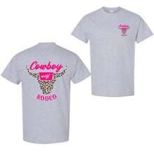 Cowboy Rodeo T-Shirt, Western Bull Skull Pink Leopard Print,  Country Streetwear, Casual Unisex Summer Outdoor Tee - Light Grey - View 4