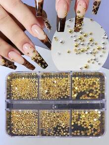 1 Box 6-Grid Metal Half-Round Decorative Studs Japanese Punk Style Y2K Nail Art Decorations DIY Small Dot Rice Grain Nail Decor Nail Charms - 彩色 - 查看 6