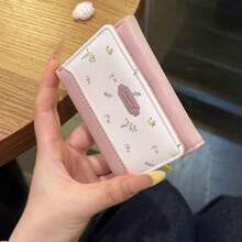韓式簡約印花拼接女款短夾，小巧可愛便攜零錢包卡夾，多卡槽與身分證隔層 - 彩色 - 查看 3
