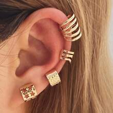 5pcs/Set Minimalist Hollow Leaf C-Shaped Ear Cuff Earrings, Earring Jacket For Non-Pierced Ears - Silver - View 7