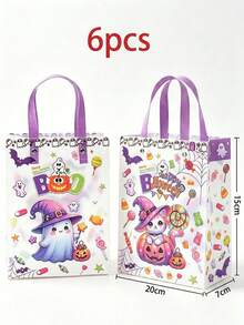 6er Set Halloween Geister Kürbis Cartoon transparente mattierte Geschenktüten, Halloween tragbare Geschenktüten, Trick or Treat Süßigkeiten Geschenktüten, Halloween Süßigkeiten Tüten, süße Halloween Party Geschenktüten, Geschenkverpackungstüten mit Griffen, wiederverwendbare tragbare Geschenktüten, transparente Party Geschenktüten, Halloween Dekorationen, Halloween Party Tischdekoration, Halloween Trick or Treat Dekorationen, Happy Halloween Dekorationen, Partyzubehör - Halloween-Geister - Übersicht 7
