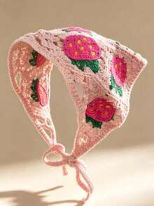 1pc Women's Pastoral Style Square Scarf, Multi-Functional Bohemian Headscarf, French Country Style Triangle Headwrap, Hollow Breathable Knitted Floral Tie-Up Headband, Spring/Summer Girl Picnic Travel Hair Tie, Vintage Floral Adjustable Tie Hair Accessory, Suitable For Vacation/Beach/Daily Wear - Multicolor - View 6
