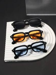 3 piezas de gafas de moda rectangulares básicas y retro para hombres, adecuadas para salidas de vacaciones, combinación de atuendos diarios y desplazamientos al trabajo - Multicolor - Ver 16