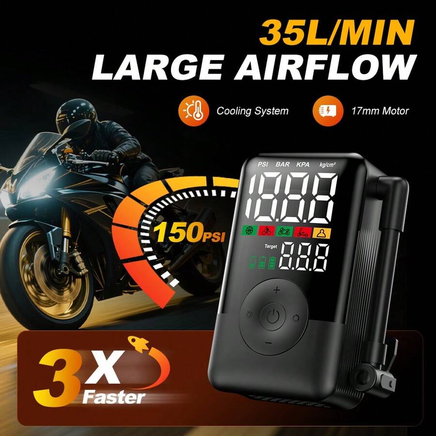 Carsun Portable Car Air Pump Compressor, Upgraded Low Noise Model, Dual Screen Color Digital Display, Integrated Side Storage Hose, Hidden Rear Storage Box, With LED Light, Car Accessories - Suitable For Cars, Motorcycles, Bicycles, Balls