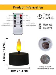 6/12/24pcs Flameless Candle Lights, With Timer Remote Control, Battery Operated, Odorless Flameless Mini Wishing Candles, Suitable For Halloween, Christmas, Valentine's Day, Gifts, Birthday, Proposal, Wedding, Party - Black - Warm Glow - View 10