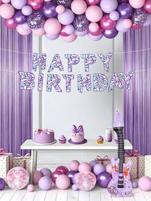 26pcs Kpop Music Theme Birthday Balloon Set, Includes Birthday Banner, Guitar And Purple Pink Latex Balloons, Suitable For K-Pop Music Theme Birthday Party Decoration, Birthday Party Short Video Decoration, Teen Birthday Party, Karaoke Music Theme Decoration, 80s Disco Theme Birthday Party, Starry Sky Theme Dance Party, New Year Dance Party Celebration Decoration Supplies - Multicolor - View 6