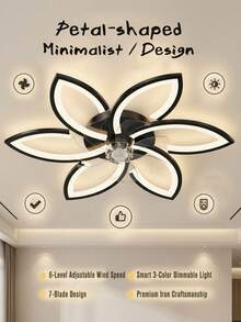 Minimalist Petal Ceiling Fan Light, Remote Control Dimmable, 3 Color Light, Quiet, 6 Speed, Embedded Fan Light For Home - one-size - View 5