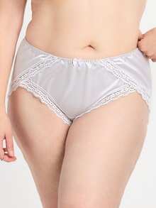 Aesletic 1PC Plus Size Women's Panties Satin-Finish Lace Bright Pink Bow Sexy Panties. Breathable,Lace, Lightweight Highly Elastic,Specially Designed - Light Grey - View 1