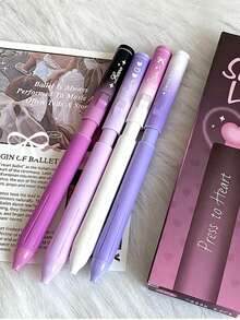 4pcs Gradient Color Retractable Gel Pens, Sweetheart Pens, Black Ink Pens, Suitable For Back To School Gifts, Note-Taking, Student Use - Multicolor - View 3