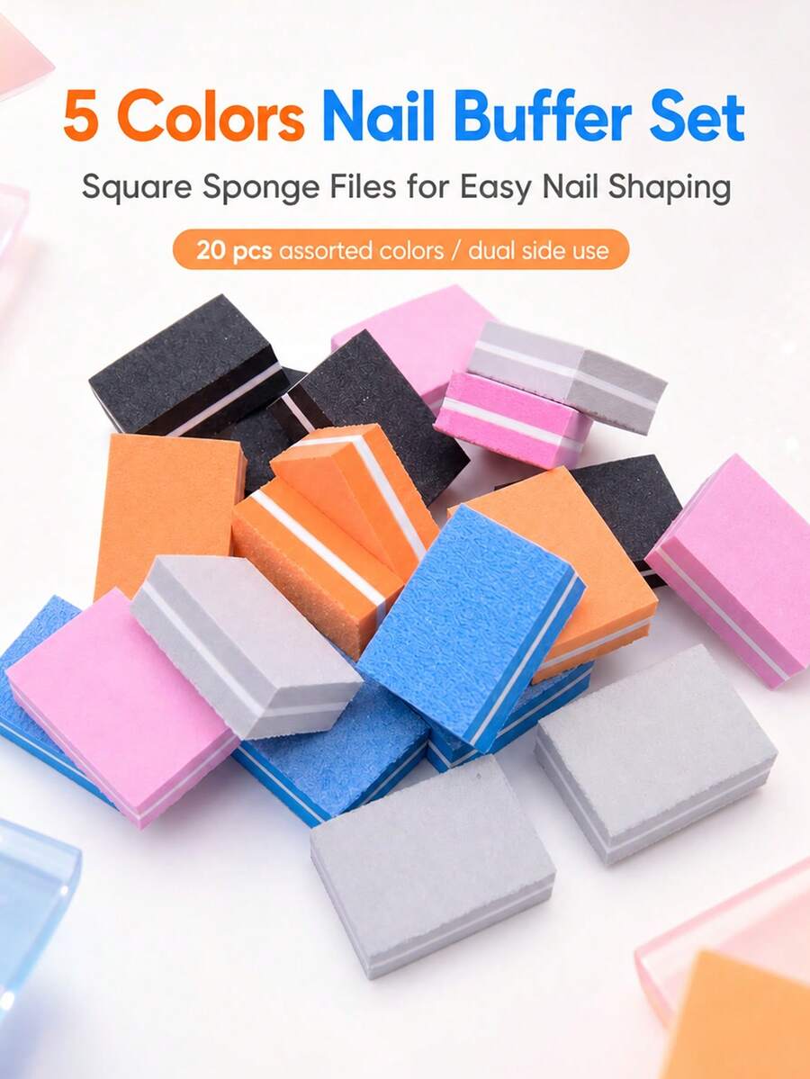 20pcs/Pack Mixed Color Mini Sponge Nail Files, Nail Polishing Tools, Manicure Supplies - Multicolor - View 1