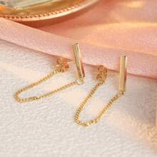 Gentle Atmosphere, Straight Link Earrings, Women's Date Style, Minimalist Luxury Accessory - Gold - View 8