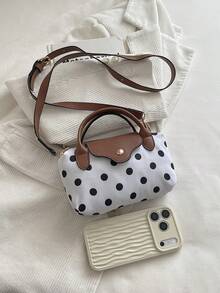 Mini New Color-Block Design Fashion Handbag, Nylon Waterproof Fabric Shoulder Bag, Square Bag And Basket Bag, Suitable For Commuting, Parties And Vacations - Beige - View 5