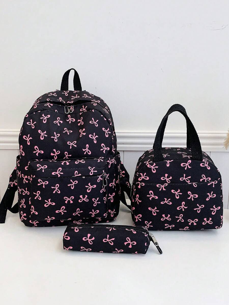 Versatile Fashion Women's Bowknot Print Double-Back Combination Bag Student Backpack - Multicolor - View 1