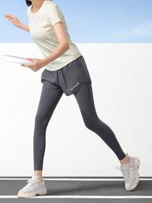 CAMEL CROWN Women's Yoga Suit Set For Summer Running Casual Breathable Sportswear Slim Fit Quick-Drying Training Fitness Pilates - Pale Moon Yellow Graphite Gray - View 3