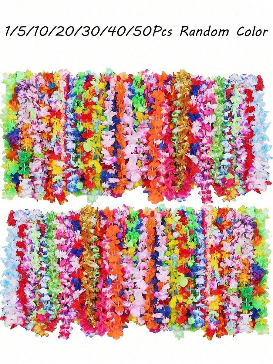 1/10/20/30/40/50件夏威夷花環項鍊,熱帶扶桑花主題派對小禮品,適用於夏季泳池派對與夏威夷主題派對,派對裝飾與用品(隨機顏色) - 彩色 - 查看 1