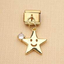 1pc Gold & Silver Italian Modular Pendant, Star Moon Sun Horse & 2026 Graduation Cube Cubic Zirconia Pendant, Celestial Lucky Theme DIY Accessory - 2026 Horse Edition - View 20